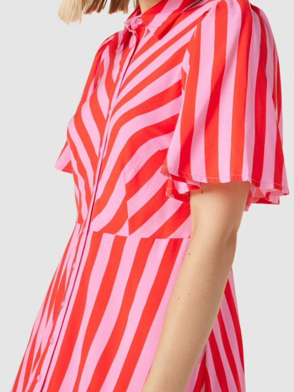 Y.A.S striped mini shirt dress in red and pink